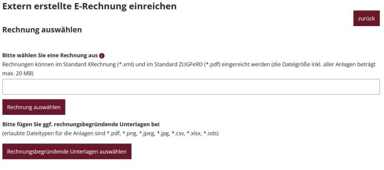 Extern erstellte E-Rechnung einreichen