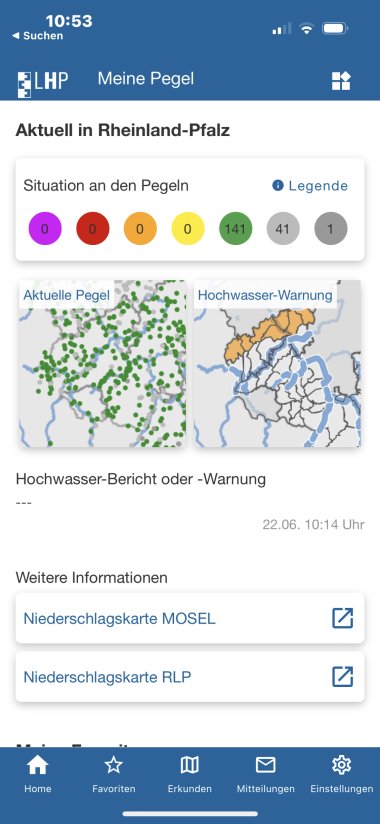 Screenshot der Meine-Pegel-App
